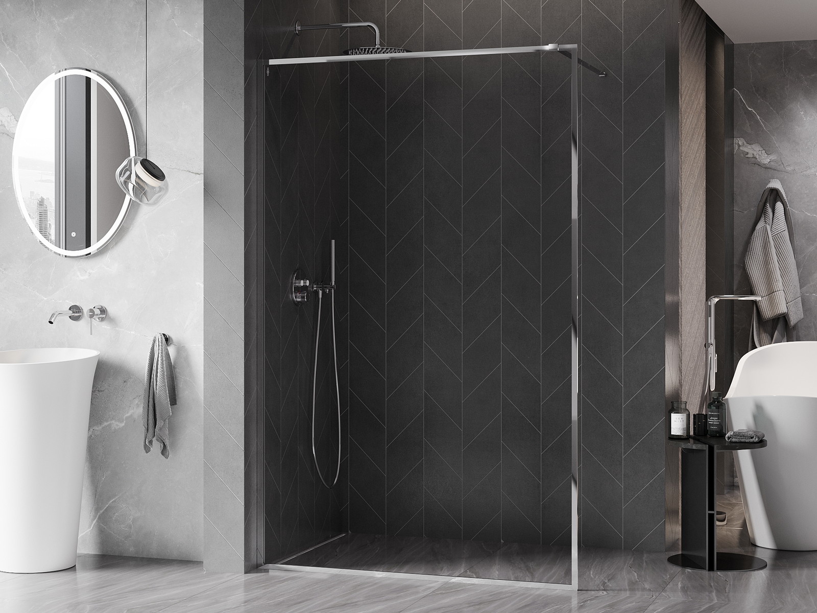 Mexen Kioto-XF ścianka prysznicowa Walk-in z ramką 120 x 202 cm, transparent 10 mm, chrom - 800-120-104-01-00-X